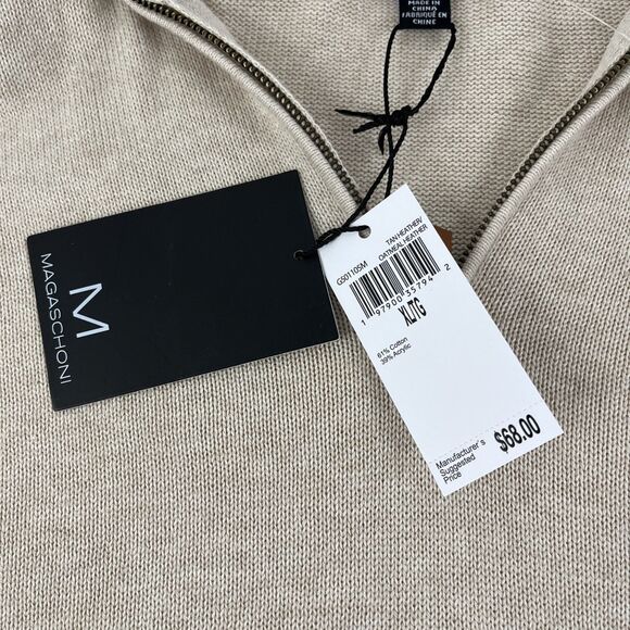 New Mens Magaschoni 1/4 Zip Pullover Sweater Size XL NWT Cotton Acrylic Tan - Picture 4 of 7